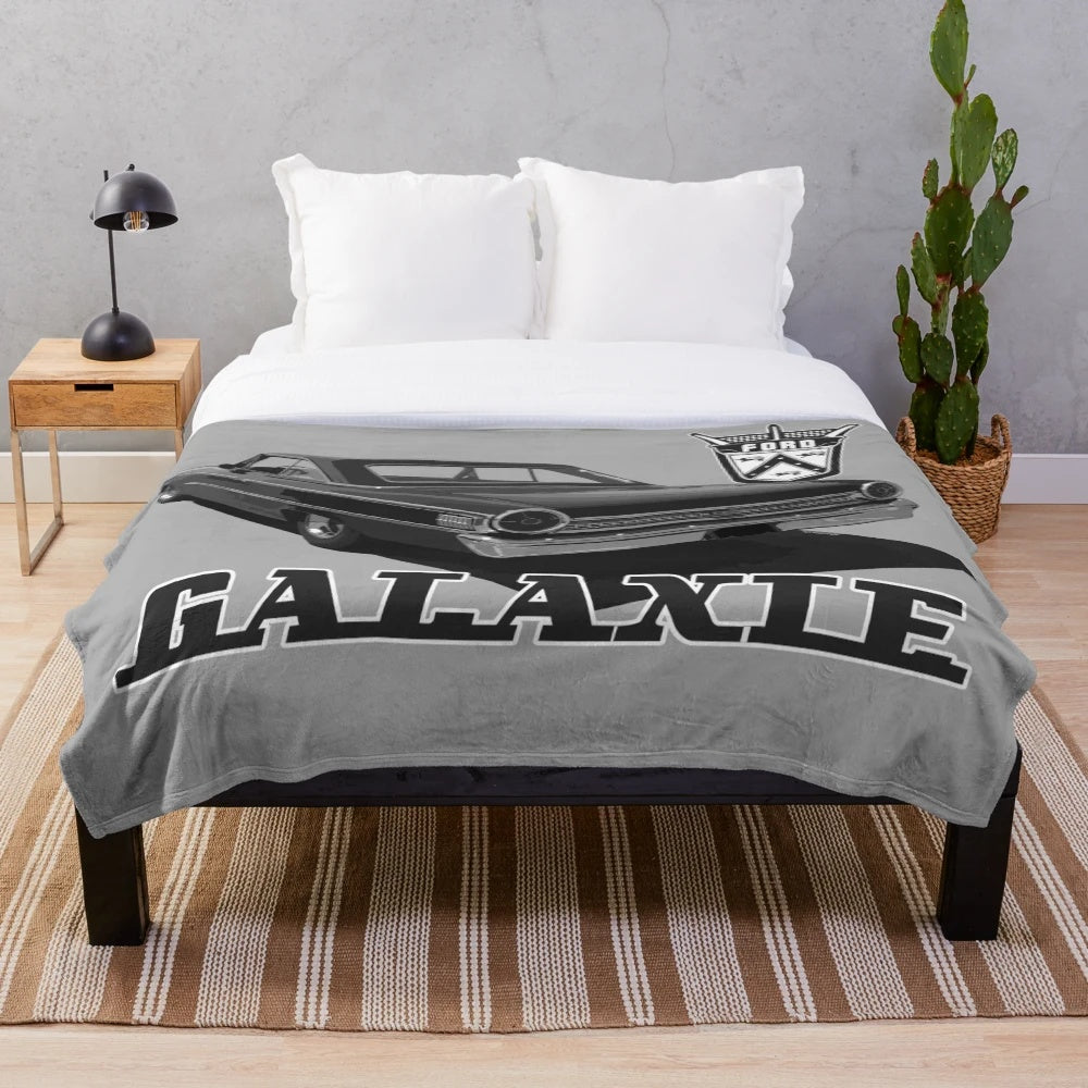 Plush blanket featuring a retro design of a 1963 Ford Galaxie 500 Coupe