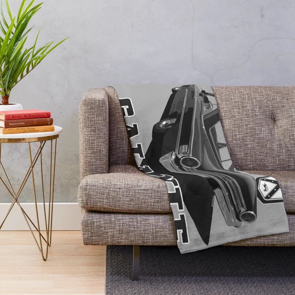 Plush blanket featuring a retro design of a 1963 Ford Galaxie 500 Coupe