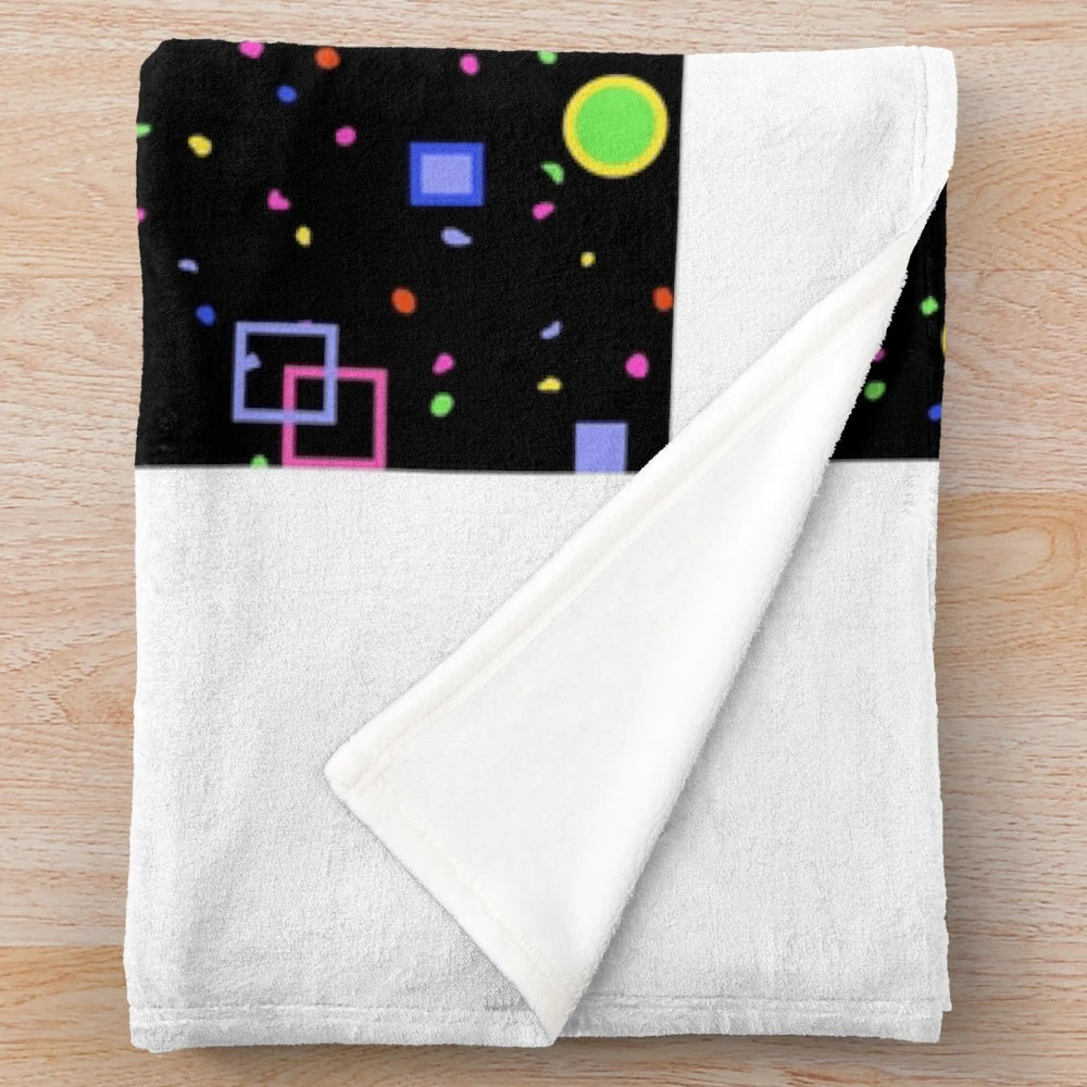 Retro carpet pattern plush blanket with neon colors and 80s/90s gaming aesthetic