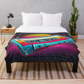 Retro cassette player plush blanket with bold 80s-inspired colors and design