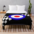 Retro checkered plush blanket with patriotic red, white, and blue accents