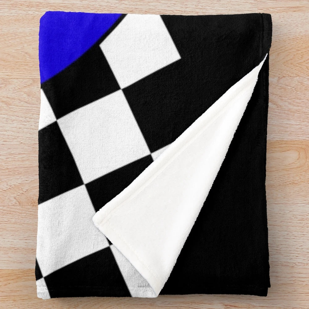 Retro checkered plush blanket with patriotic red, white, and blue accents