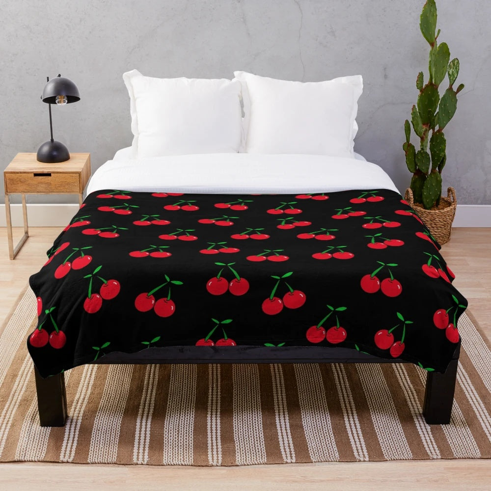 Retro cherry plush blanket with a stylish pop art design