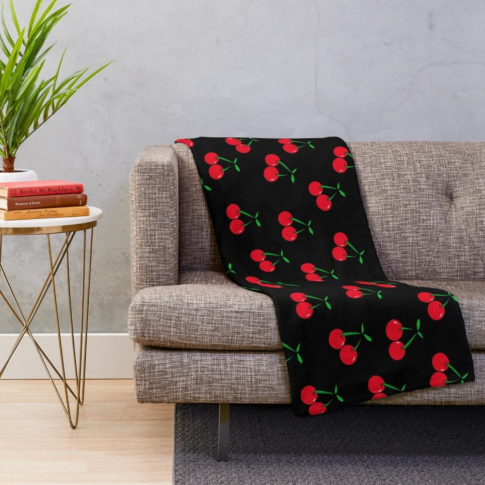 Retro cherry plush blanket with a stylish pop art design