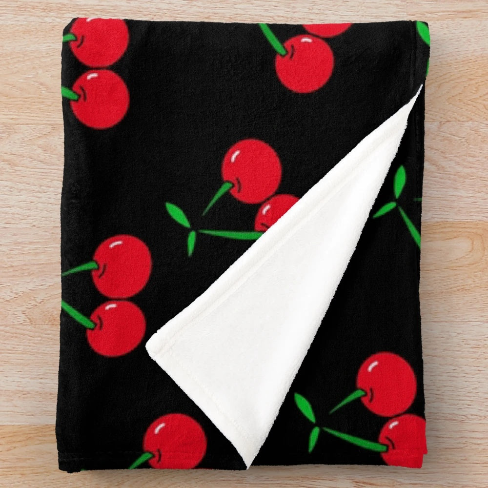 Retro cherry plush blanket with a stylish pop art design