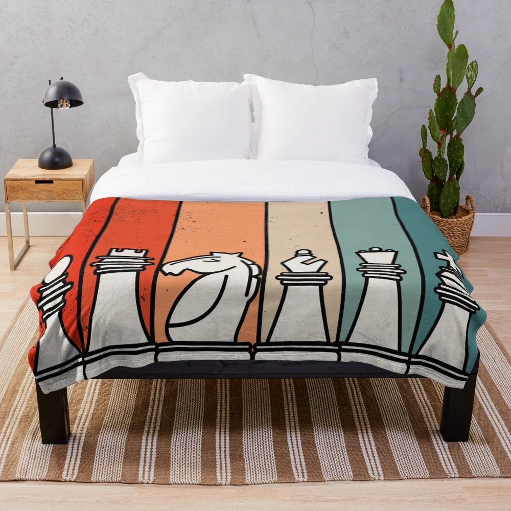 Vintage Retro Chess Themed Plush Blanket
