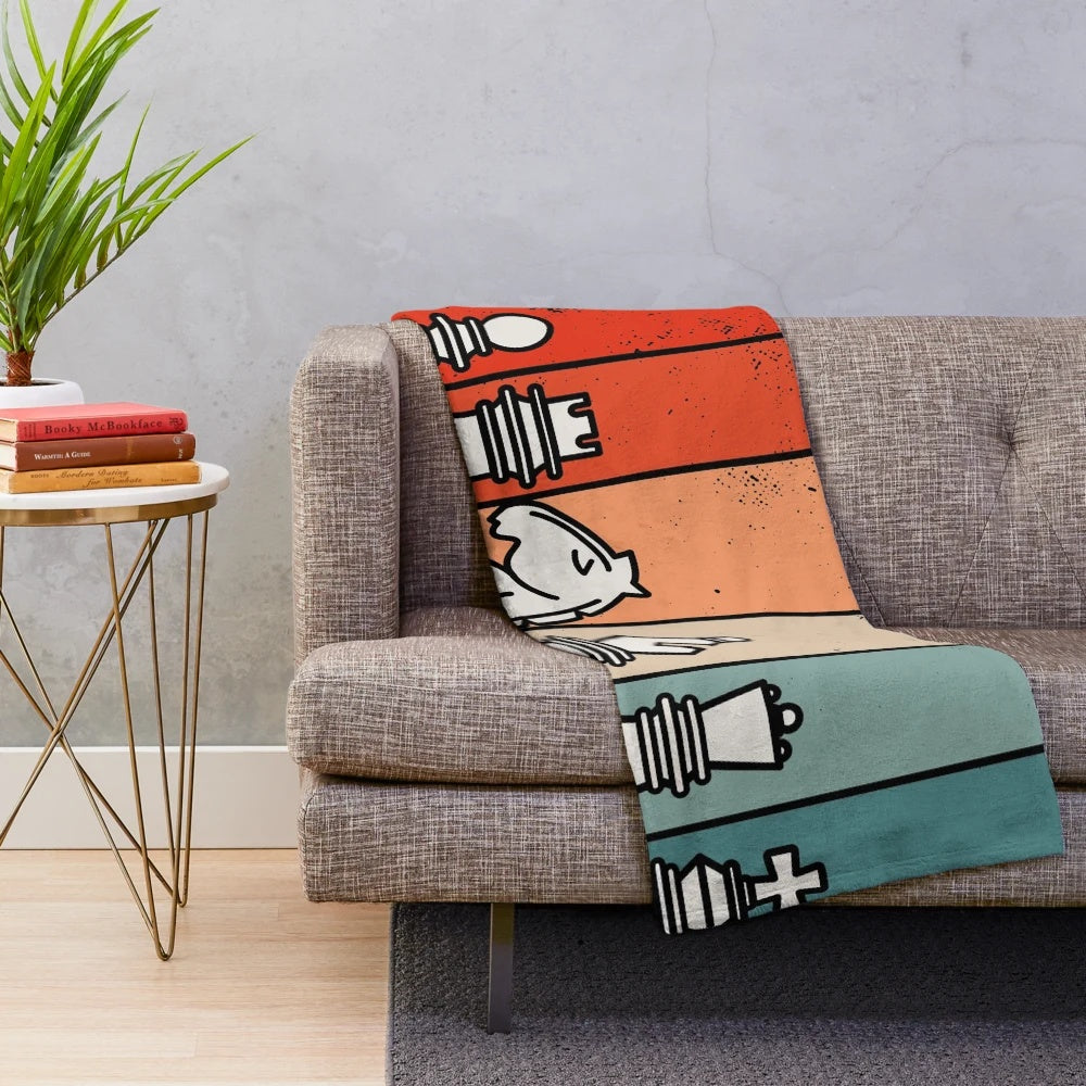 Vintage Retro Chess Themed Plush Blanket