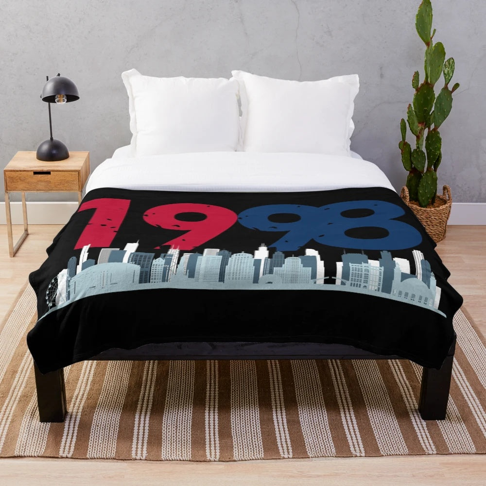 Retro Chicago 1998 plush blanket with vintage 80s aesthetic design