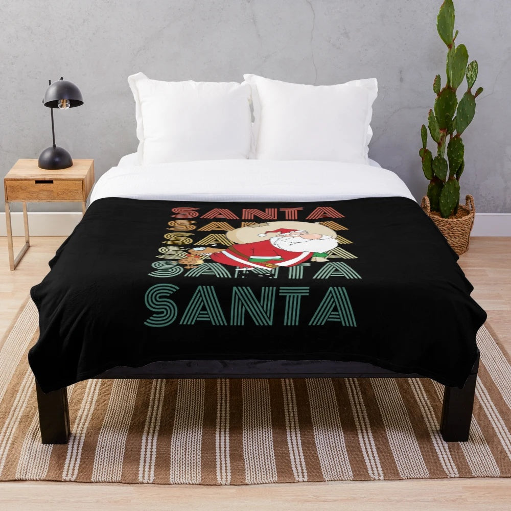 Retro Christmas dog biting Santa plush blanket
