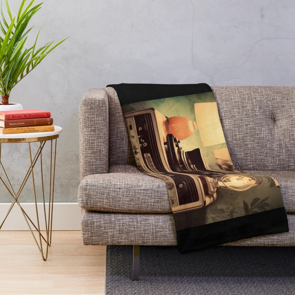Retro-style plush blanket with classic movie design