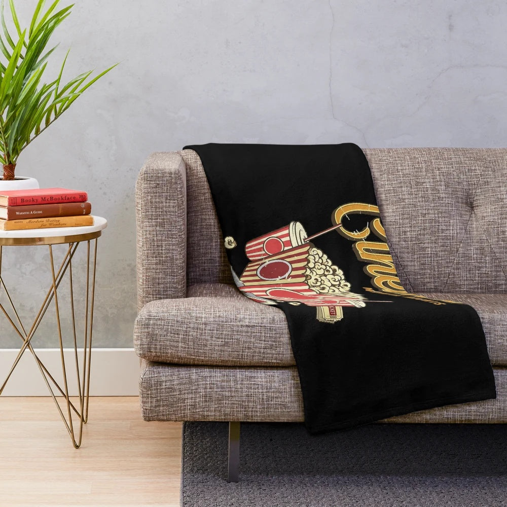 Retro Cinema Nights Vintage Poster Plush Blanket