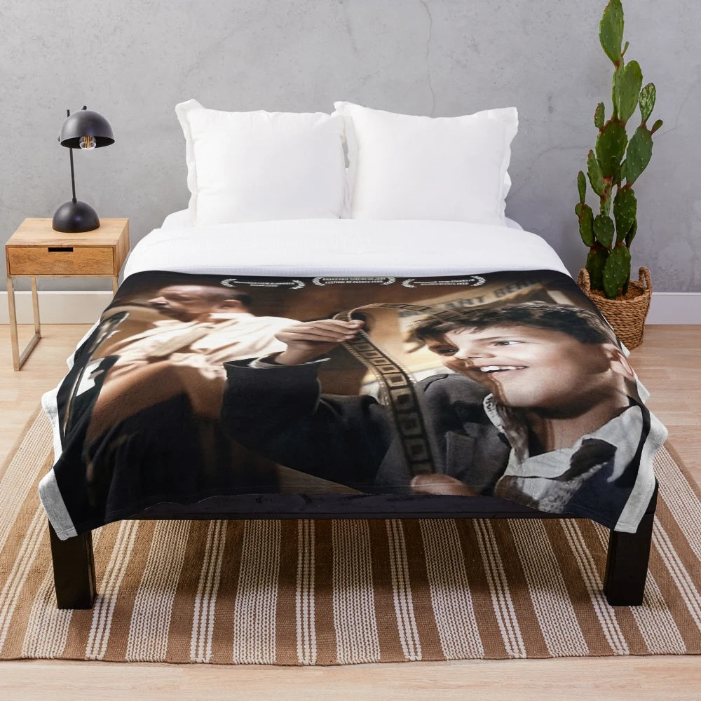 Cozy retro cinema-themed plush blanket