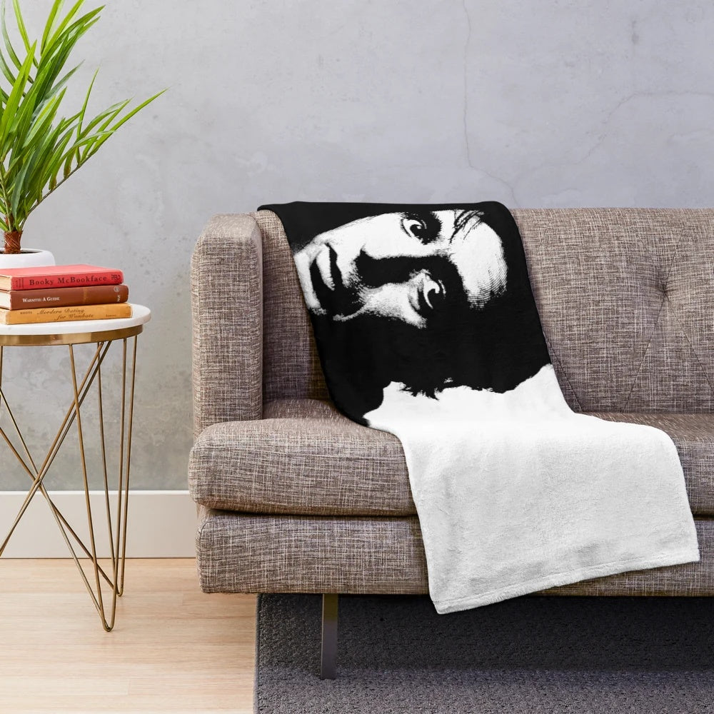 Retro plush blanket featuring a black and white photograph of a classic Hollywood actor