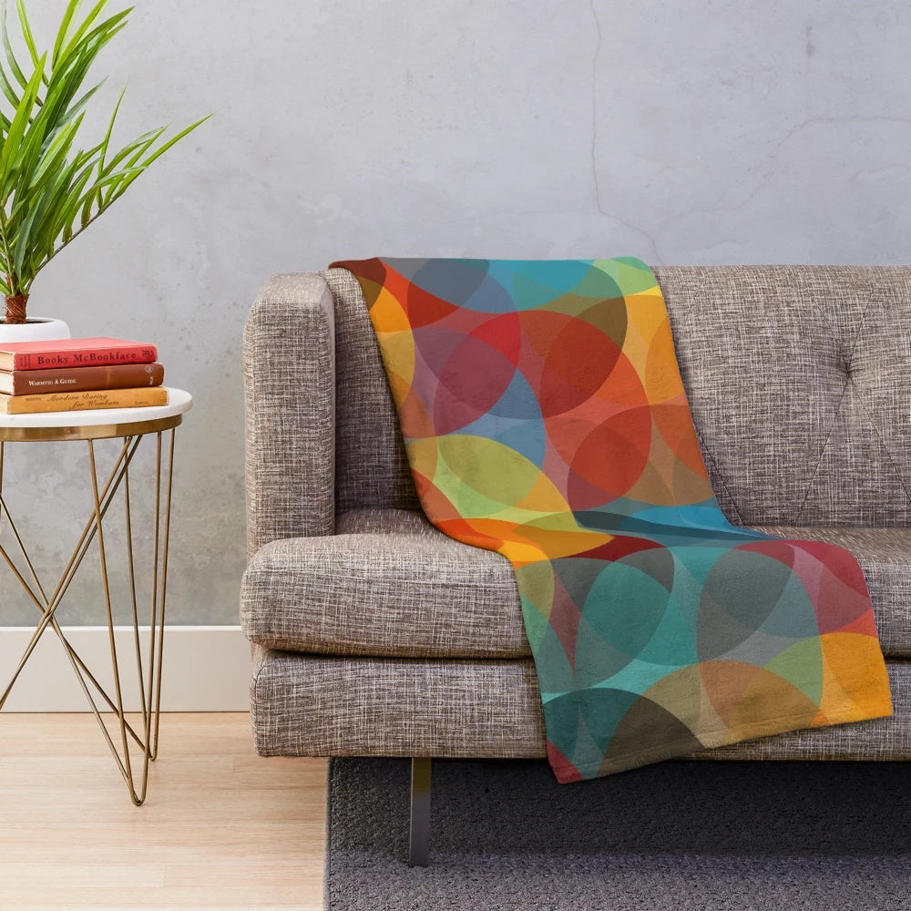 Mid century modern circle print plush blanket