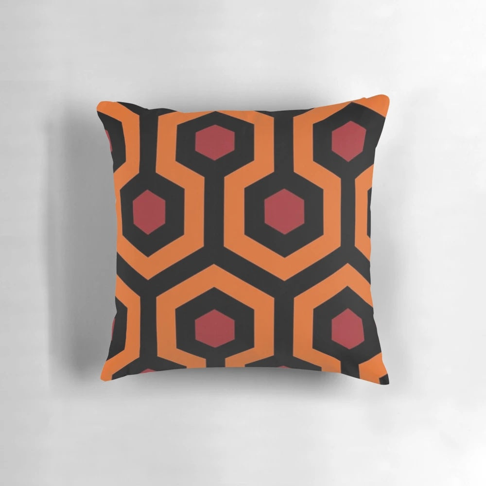 Retro 1970s circles and pattern design on a cozy throw pillow