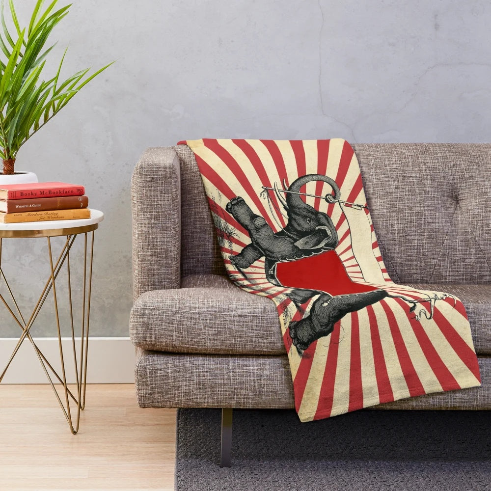 Vintage circus elephant pop art design on a cozy plush blanket