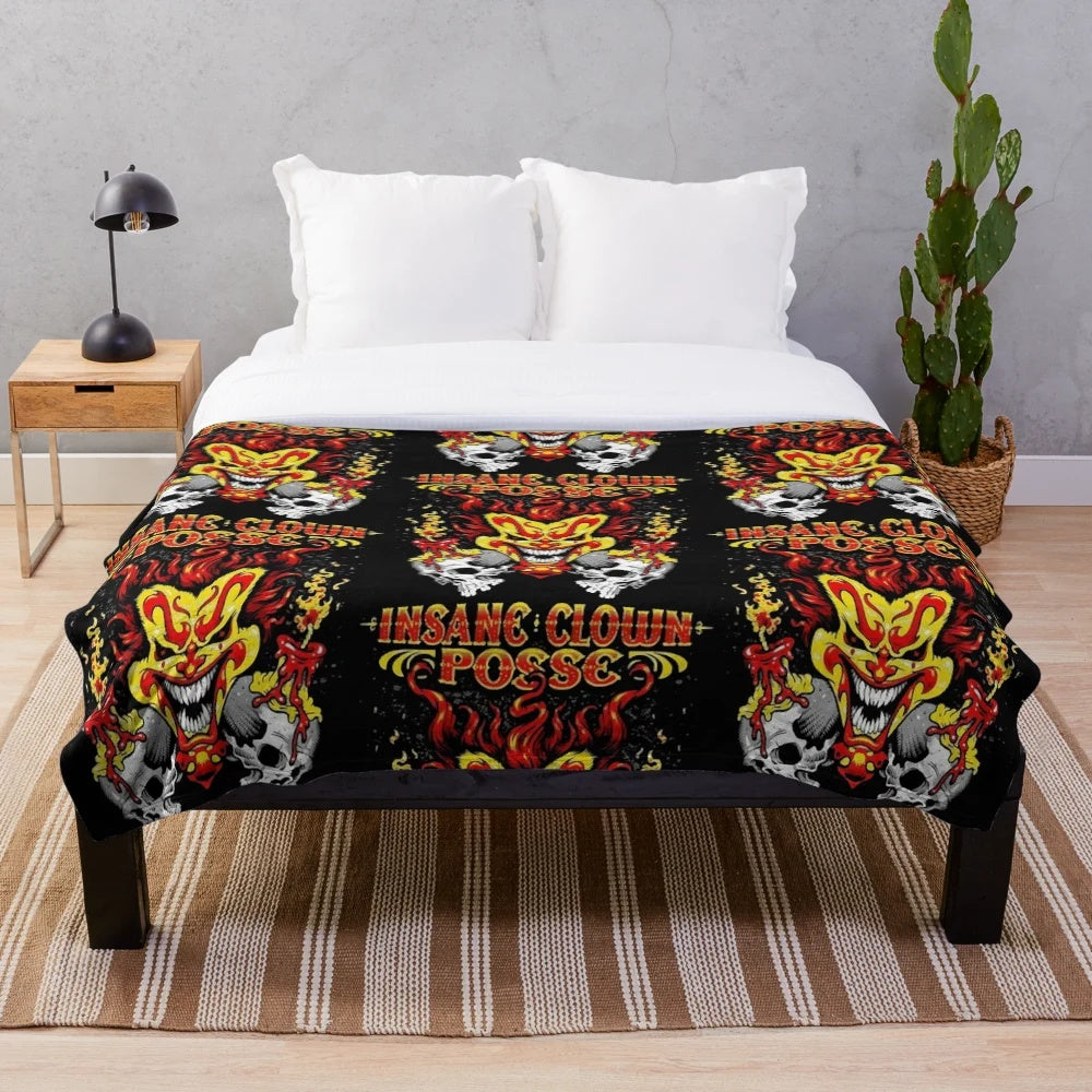 Colorful clown pattern plush blanket with retro 80s 90s hip hop and rap design