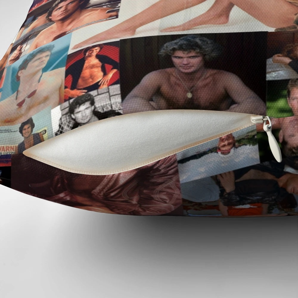 Retro collage pillow with David Hasselhoff, "The Hoff," imagery