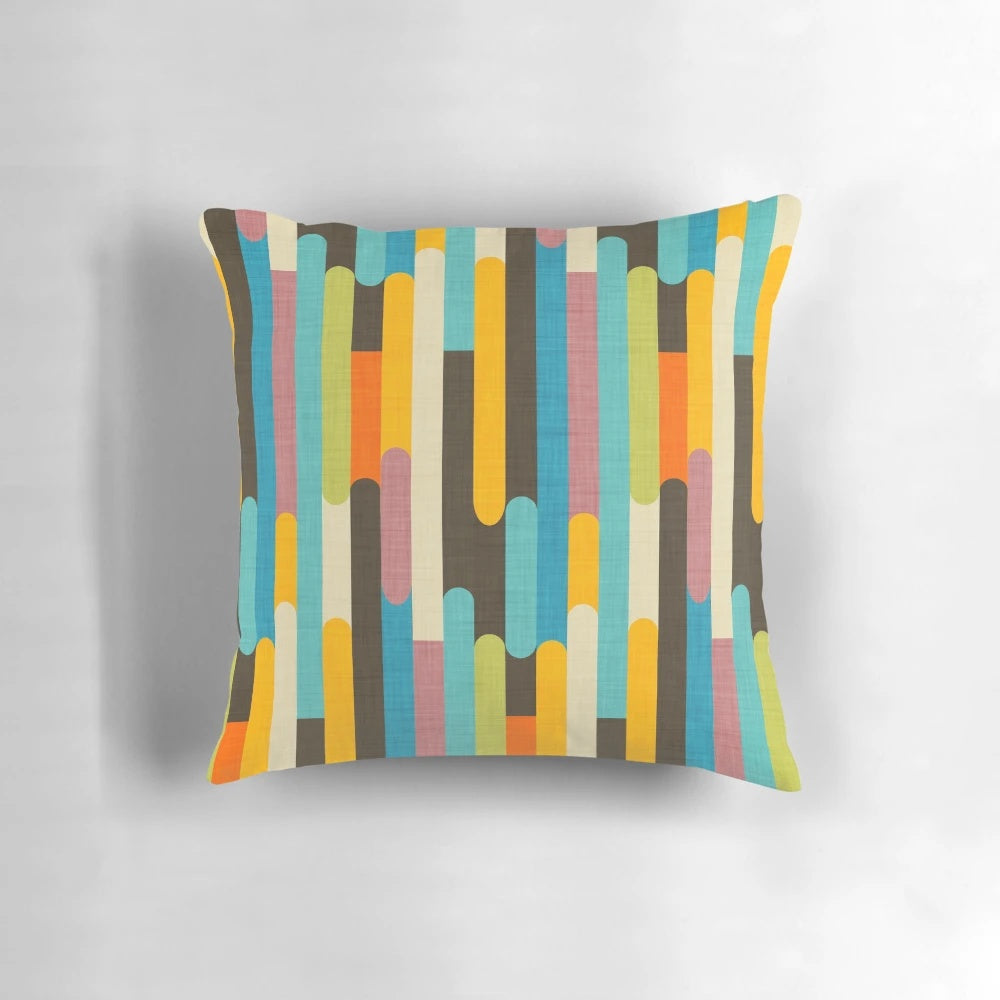 Retro color block popsicle sticks blue decorative throw pillow with abstract geometric pattern