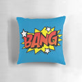 Decorative "Bang!" pop art comic pillow with explosion graphic
