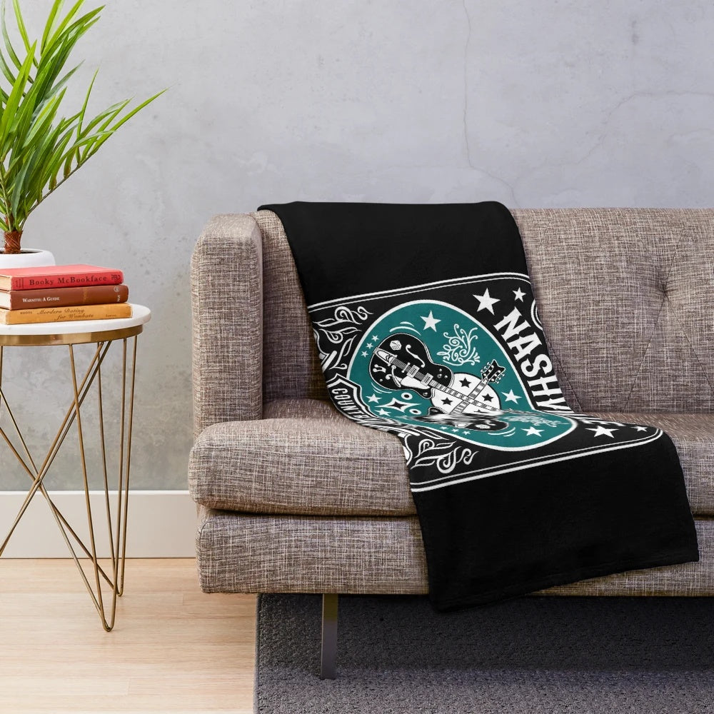 Vintage rockabilly guitars plush blanket with retro country music design