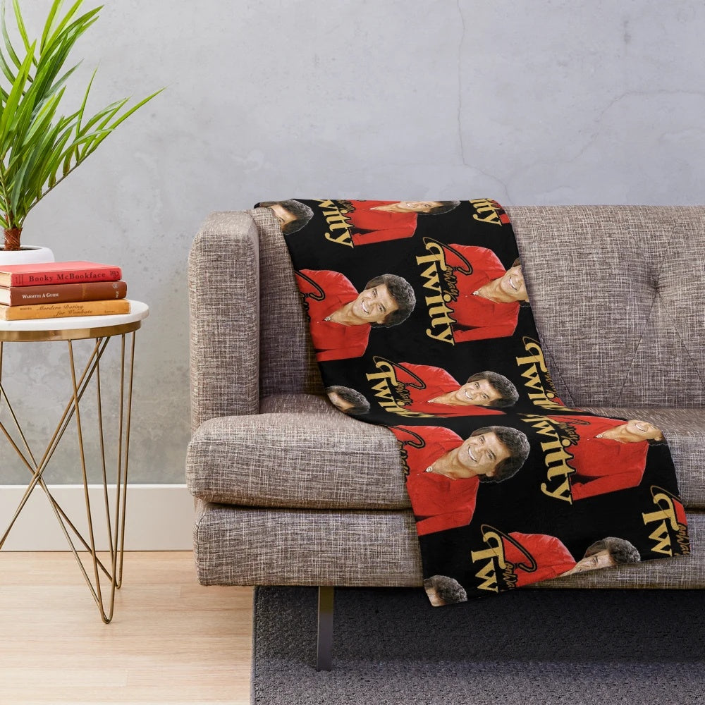 Retro country music plush blanket featuring the design of legendary country singer Conway Twitty