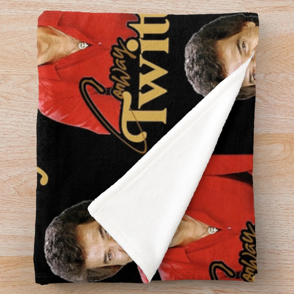 Retro country music plush blanket featuring the design of legendary country singer Conway Twitty