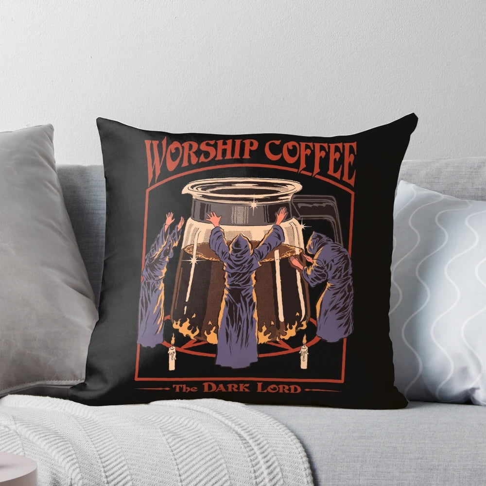 Retro coffee-themed pillow with vintage design and caffeine-inspired graphics