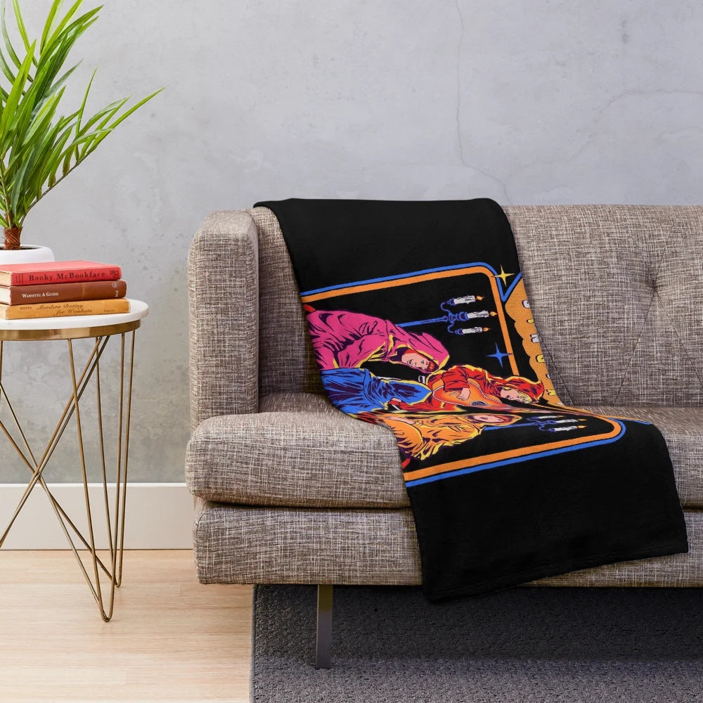 Retro cult music plush blanket featuring vintage designs and cult classic music references
