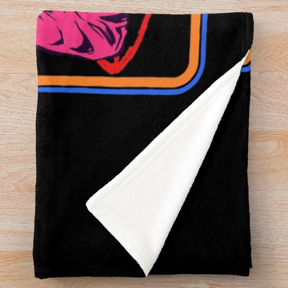 Retro cult music plush blanket featuring vintage designs and cult classic music references