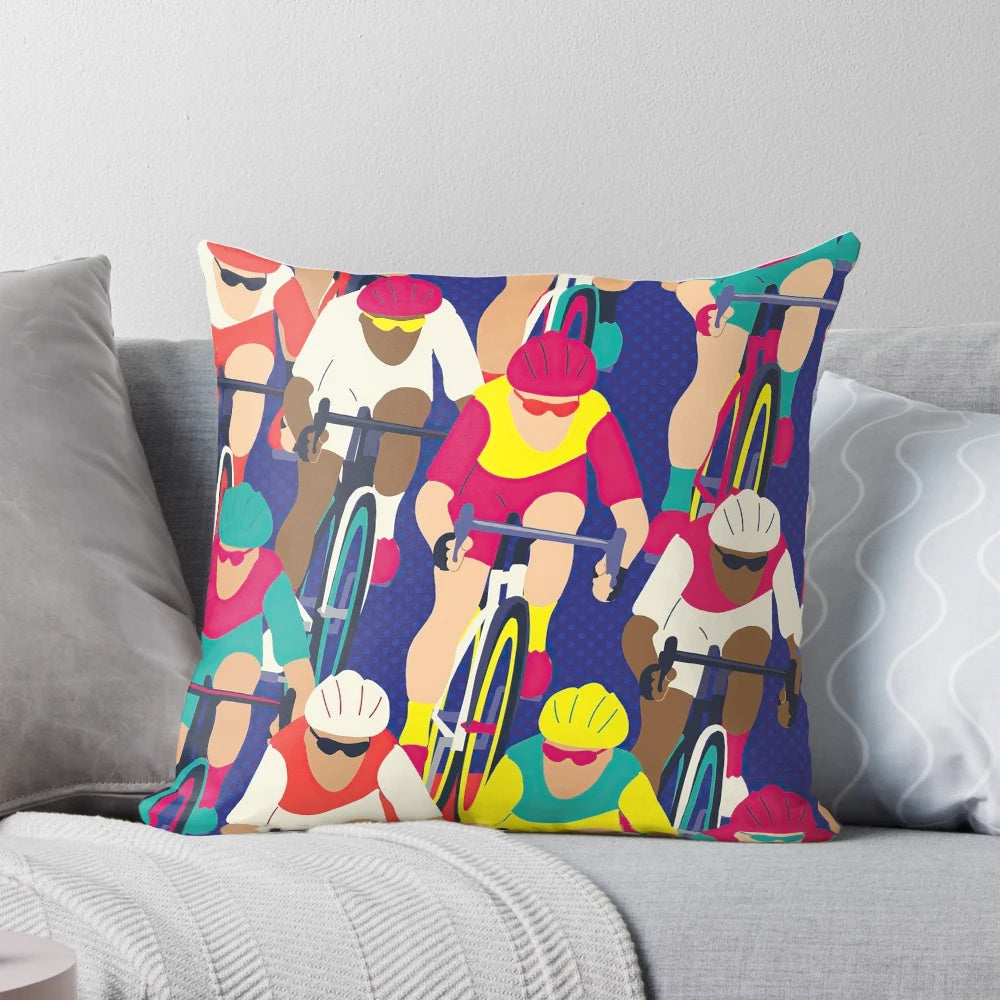 Retro-style cycling pillow featuring a cozy design for cycling enthusiasts