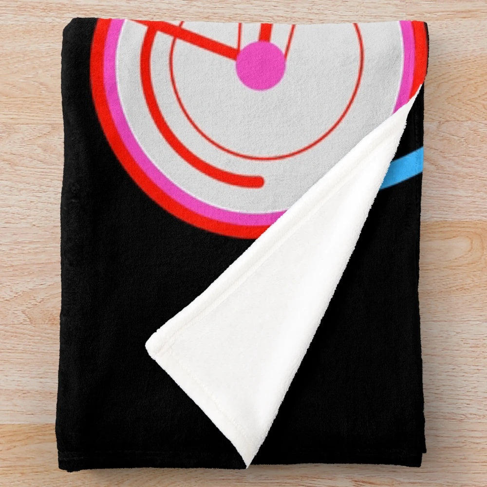 Retro-style plush blanket featuring a cycling design