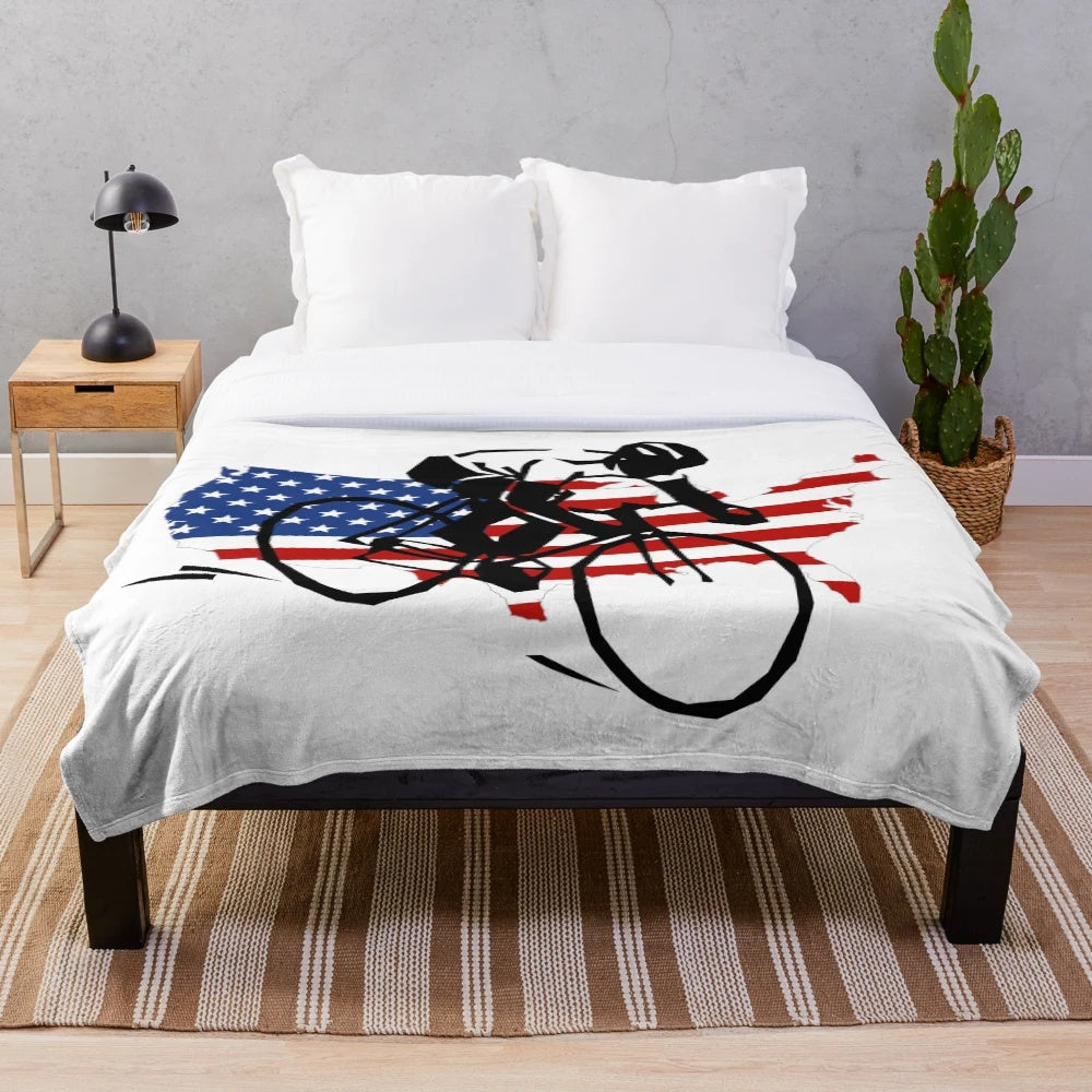 Retro cycling plush blanket with abstract pattern