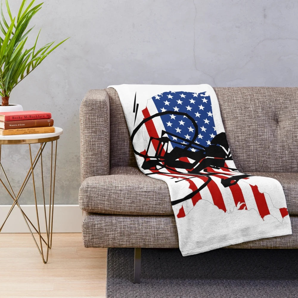 Retro cycling plush blanket with abstract pattern