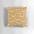 Vibrant retro-inspired dachshund dog paper cut pattern with daisy flowers on a decorative throw pillow.