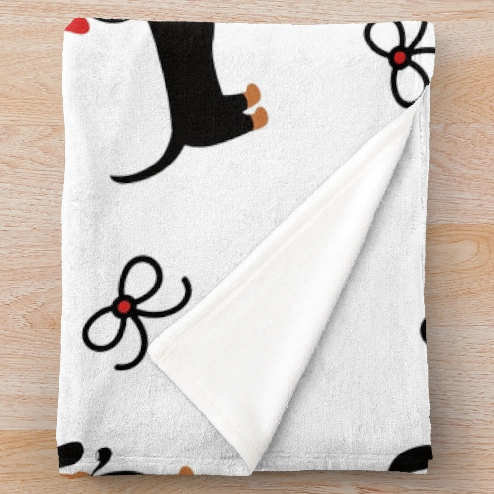 Retro-style dachshund sausage dog plush blanket