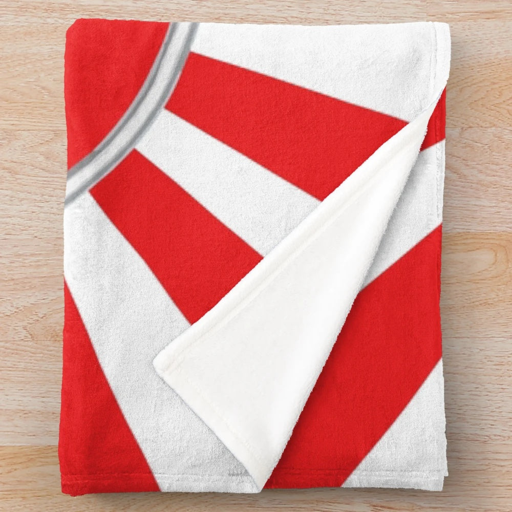 Vintage Datsun inspired plush blanket with retro automotive emblem