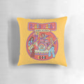 Retro-style death metal themed sing-along pillow with a skeleton design