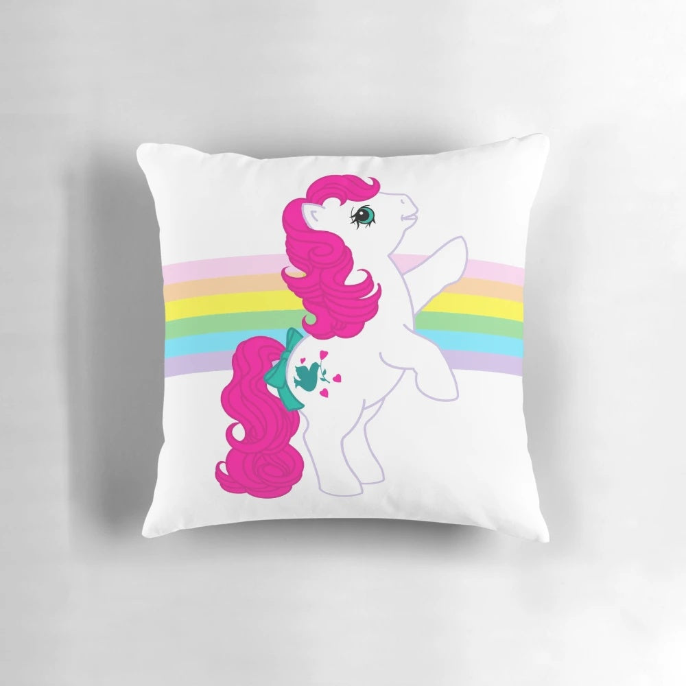 Colorful and vintage-inspired MLP G1 "Truly" pillow with a rainbow unicorn design