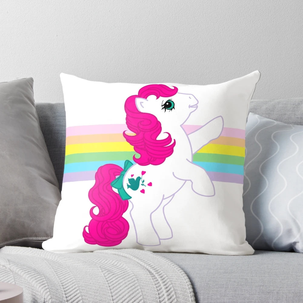 Colorful and vintage-inspired MLP G1 "Truly" pillow with a rainbow unicorn design
