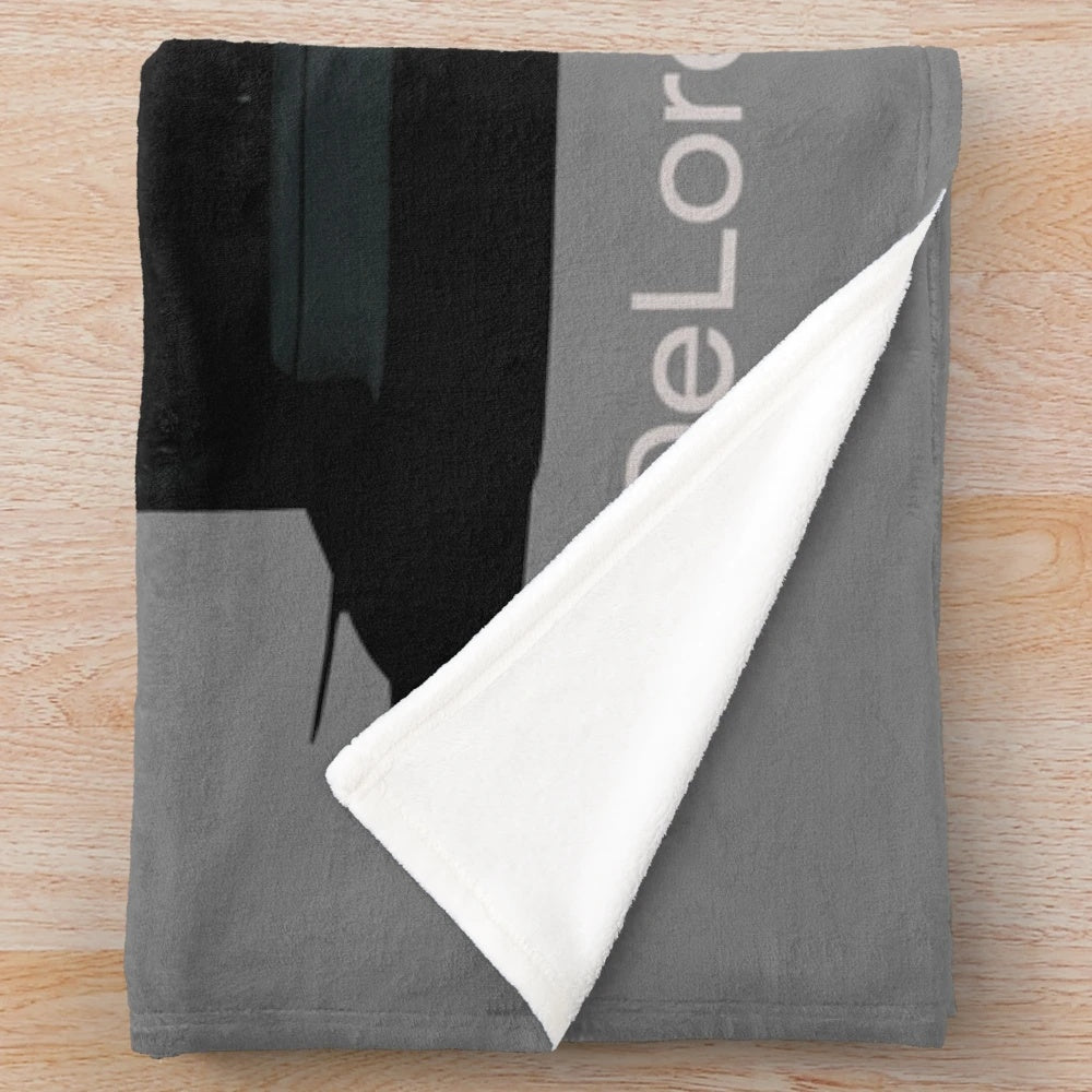 Retro DeLorean DMC-12 car in cartoon style printed on a soft, plush blanket