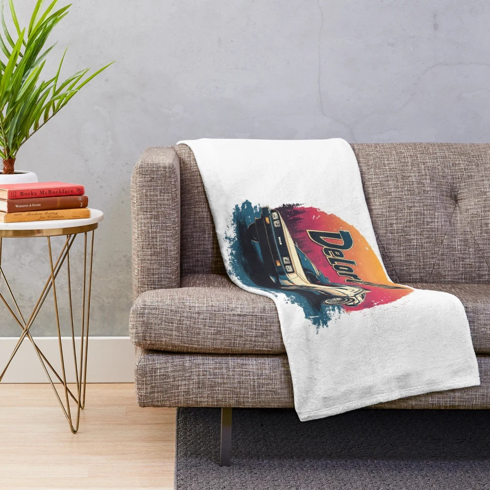 Soft and cozy plush blanket featuring the iconic Delorean car from the Back to the Future movies