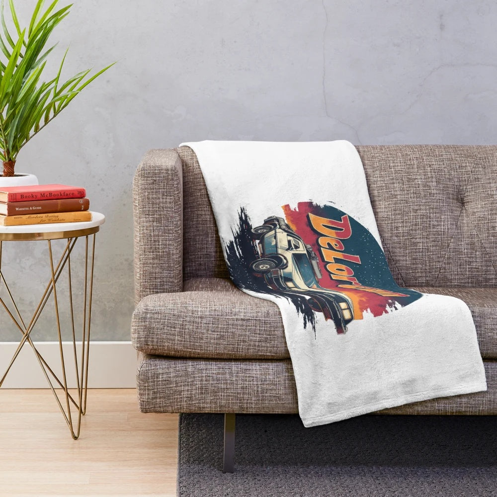 Plush Delorean car-shaped blanket with a vintage red color scheme