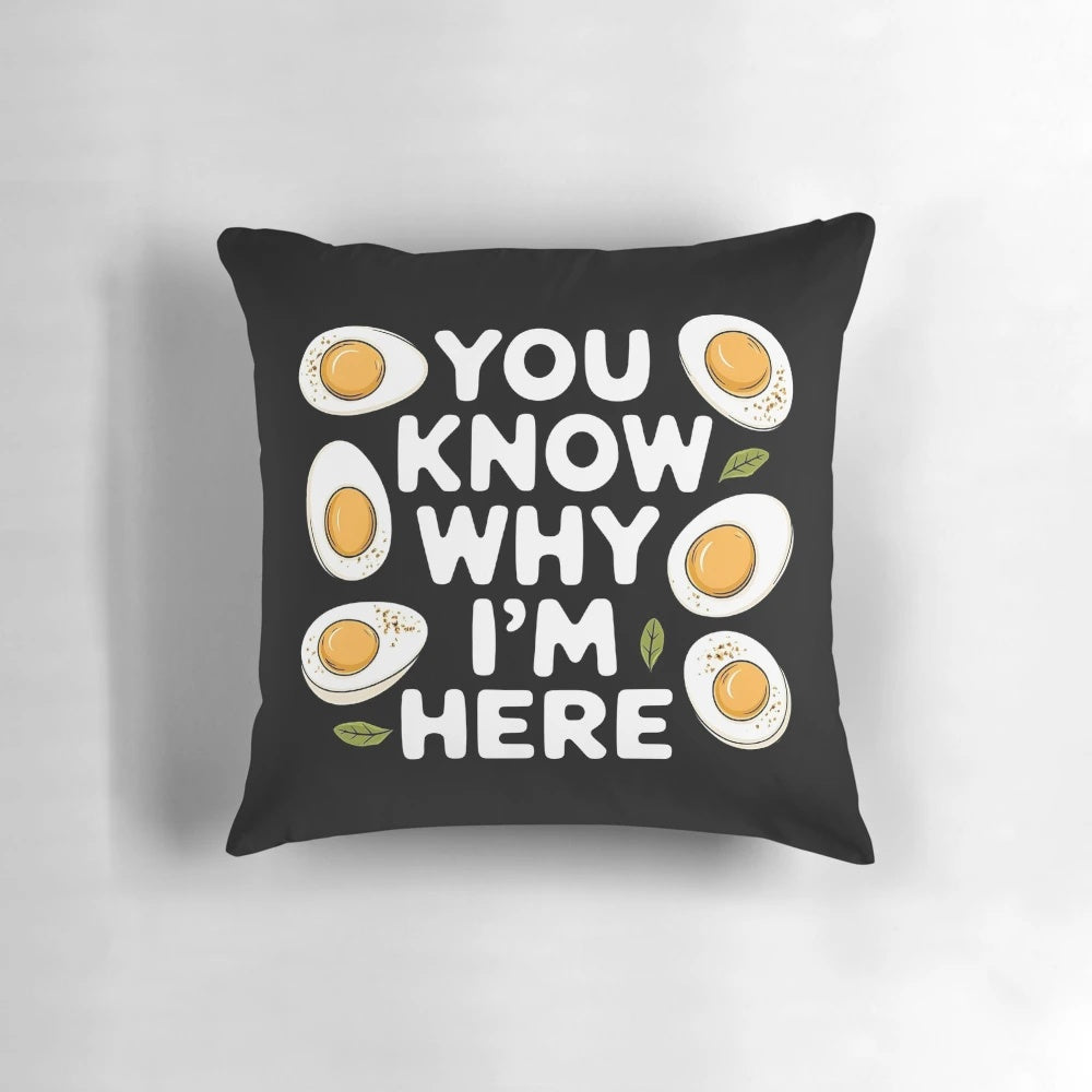 Retro-inspired Pillow featuring a "You Know Why I'm Here" Deviled Egg Design