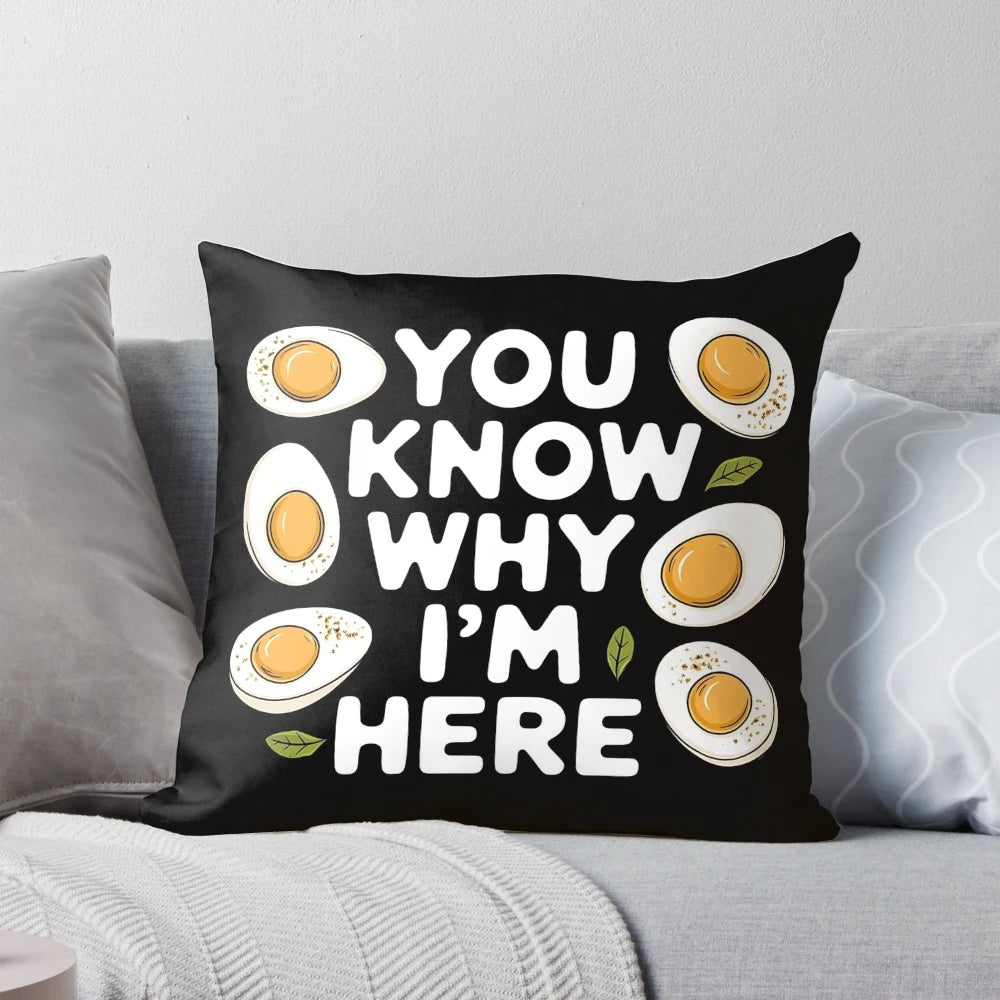 Retro-inspired Pillow featuring a "You Know Why I'm Here" Deviled Egg Design
