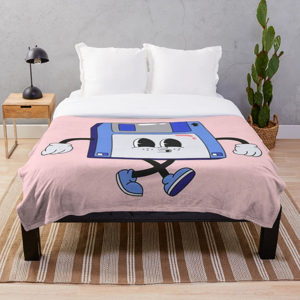 Soft and cozy plush blanket with a retro diskette design