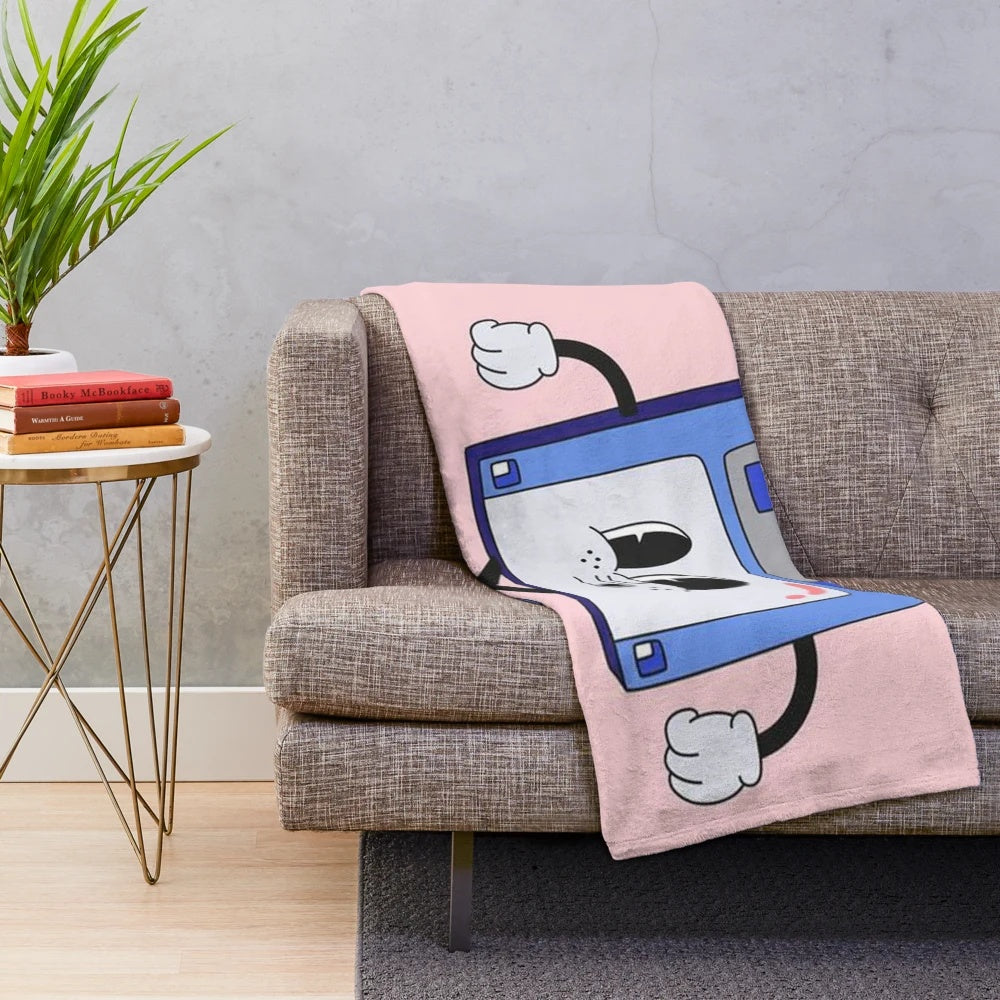 Soft and cozy plush blanket with a retro diskette design