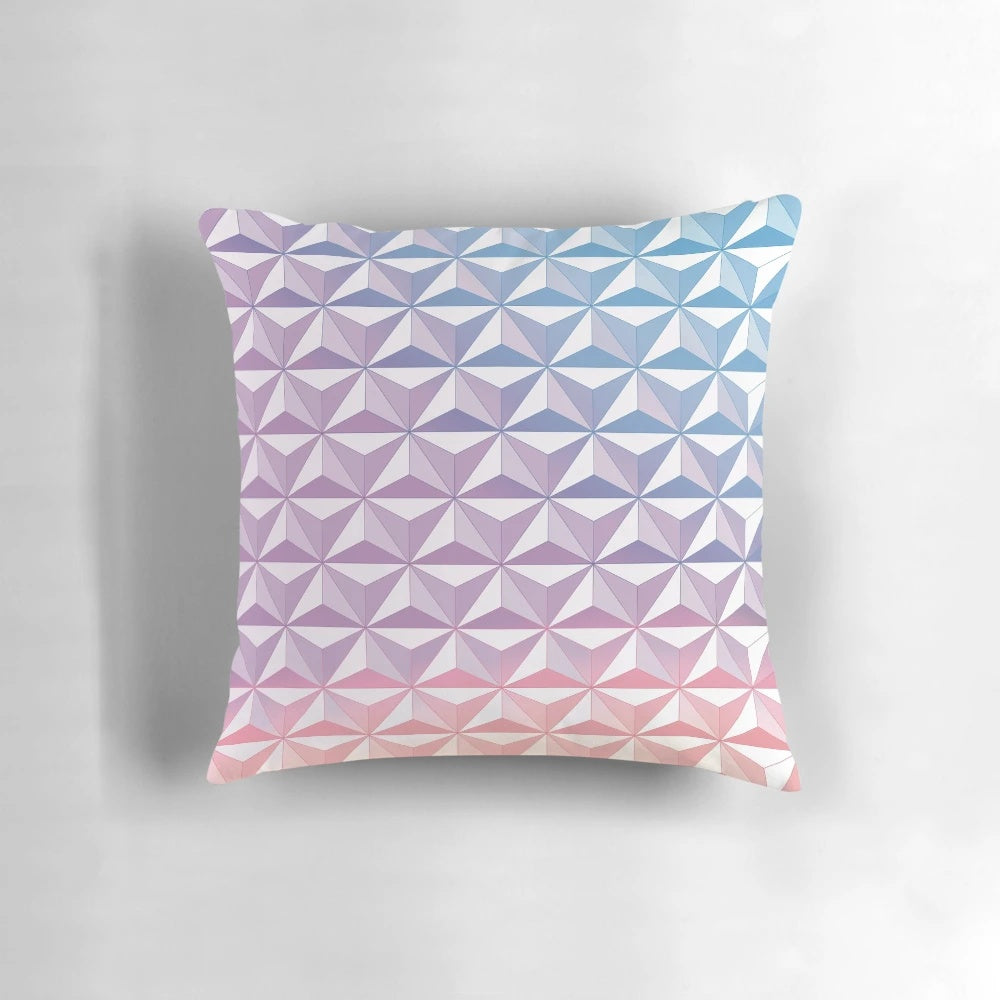 Vintage-inspired purple pillow with a geodesic sphere design, perfect for Disney fans.