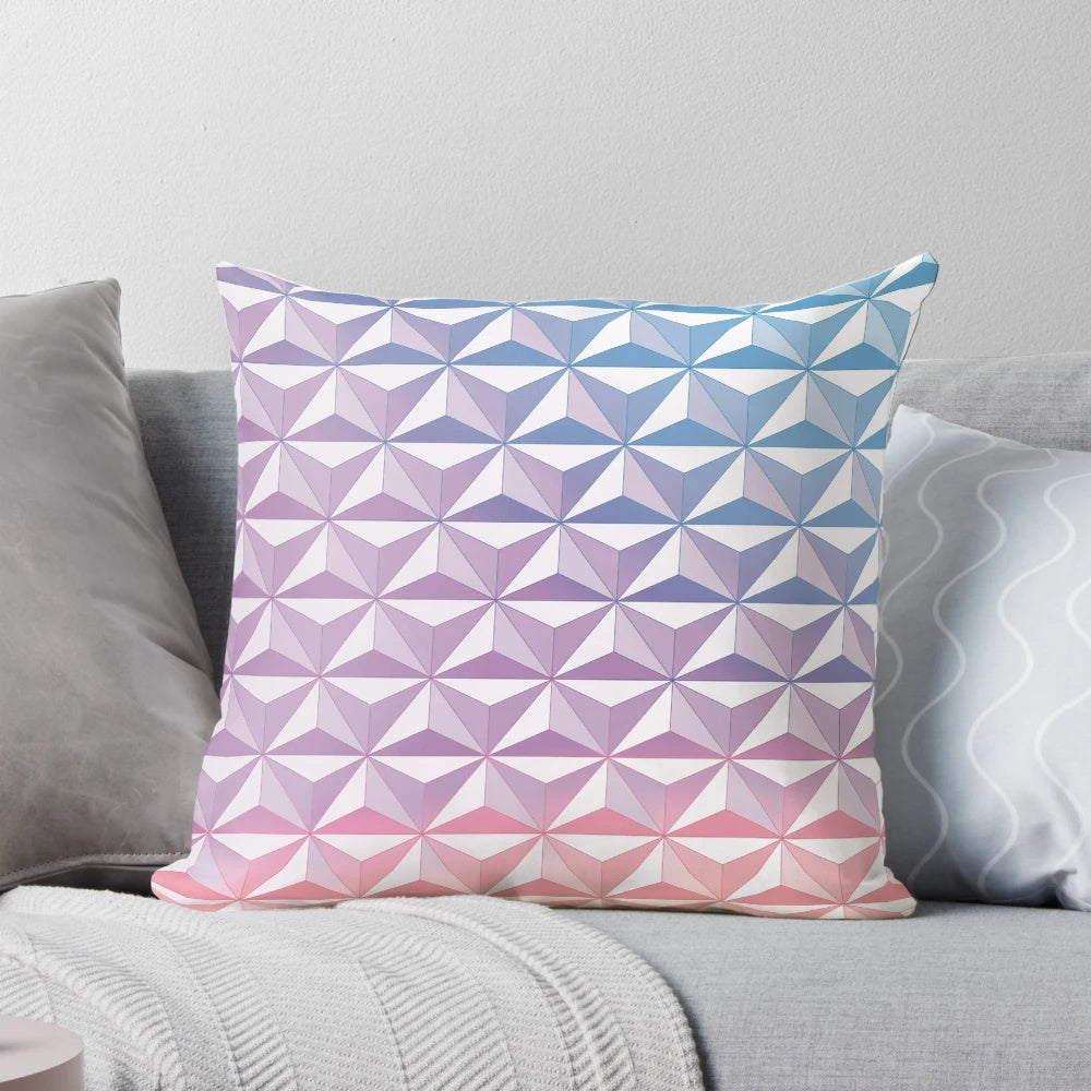 Vintage-inspired purple pillow with a geodesic sphere design, perfect for Disney fans.