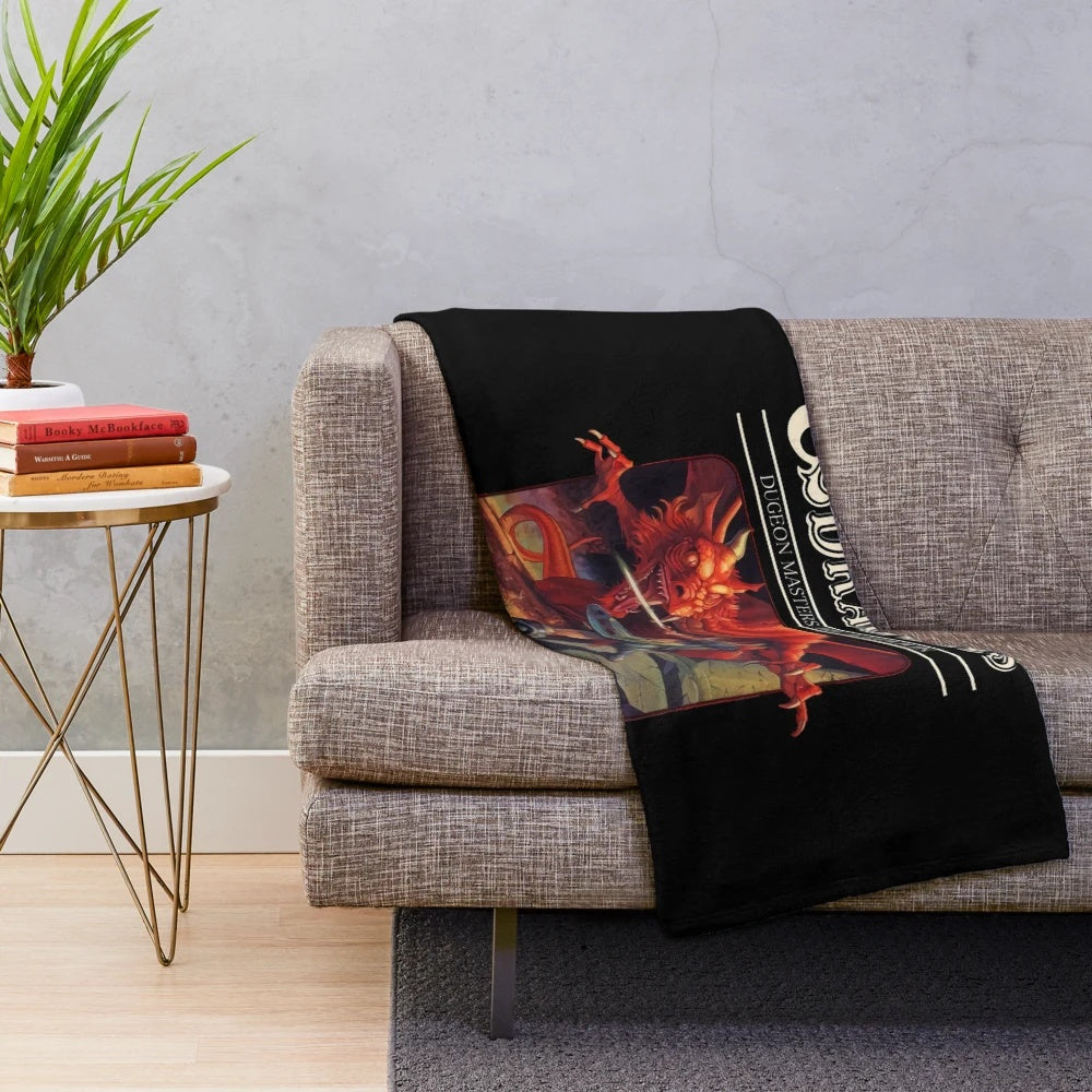 Retro-style Dungeons & Dragons plush blanket featuring fantasy art